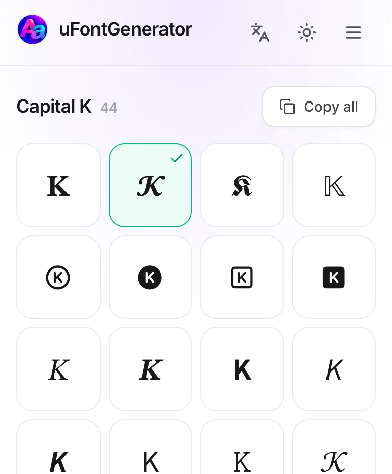 K in Different Fonts