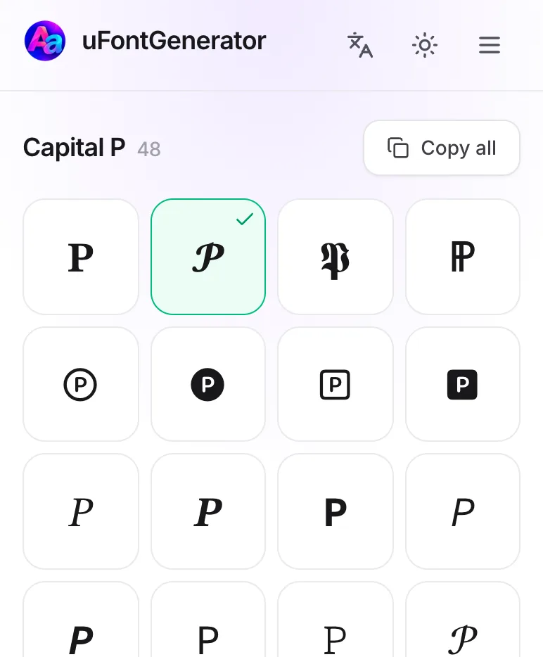 P in Different Fonts